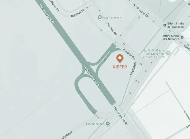 Karte für Anfahrt und Lage der KIEFER Gemeinschaftspraxis für Kieferorthopädie in Erfurt